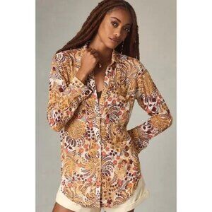 Anthropologie Pilcro Orange Brown Floral Button Up Top